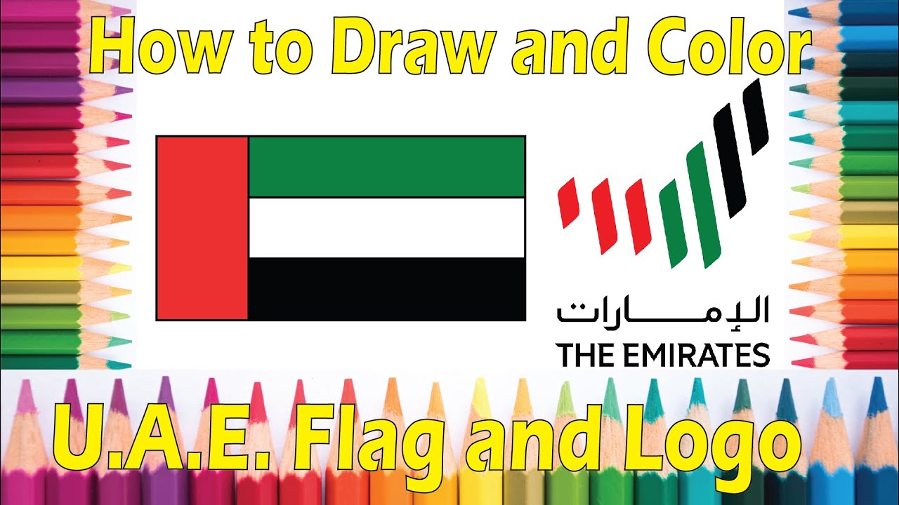 How to draw and color U.A.E. Flag and logo for kids | CAD OFFICER LMA