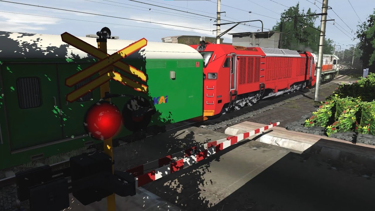Railroad Crossing Indonesia Perlintasan Kereta Api Indonesia KA Parcel Utara Dengan Lokomotif CC 300
