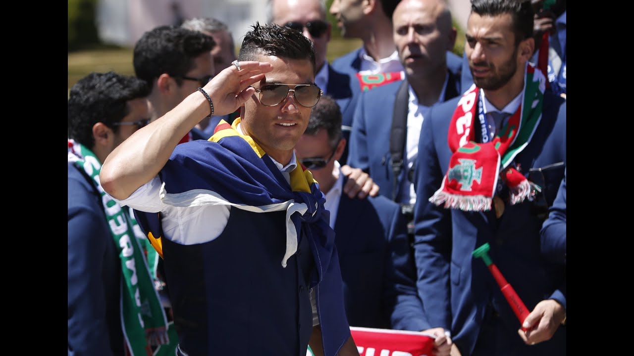 Moment victorious Portuguese football team return to Lisbon