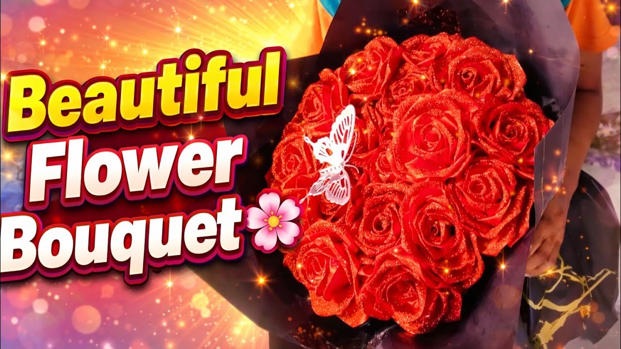 DIY Red Rose Flower Bouquet 🌹 | Easy Handmade Craft Idea  #ribbonflowers #creativeideas #cutecraft 