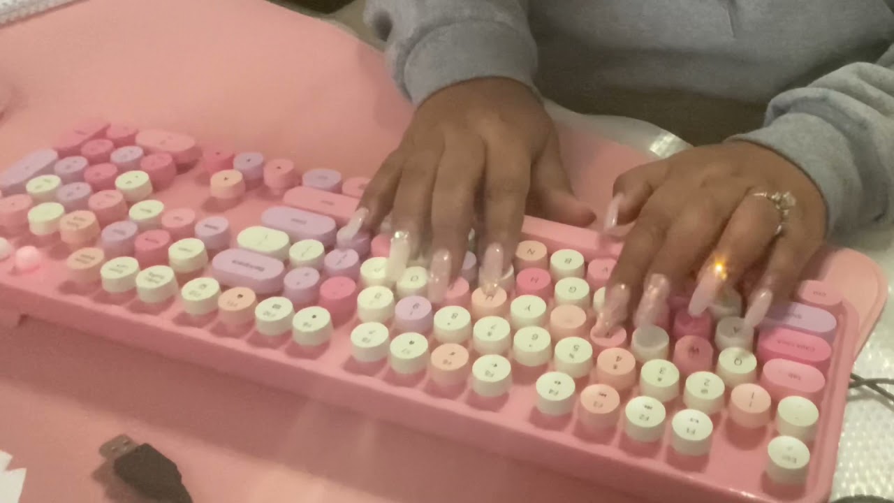 ASMR typing with long nails / pink keyboard