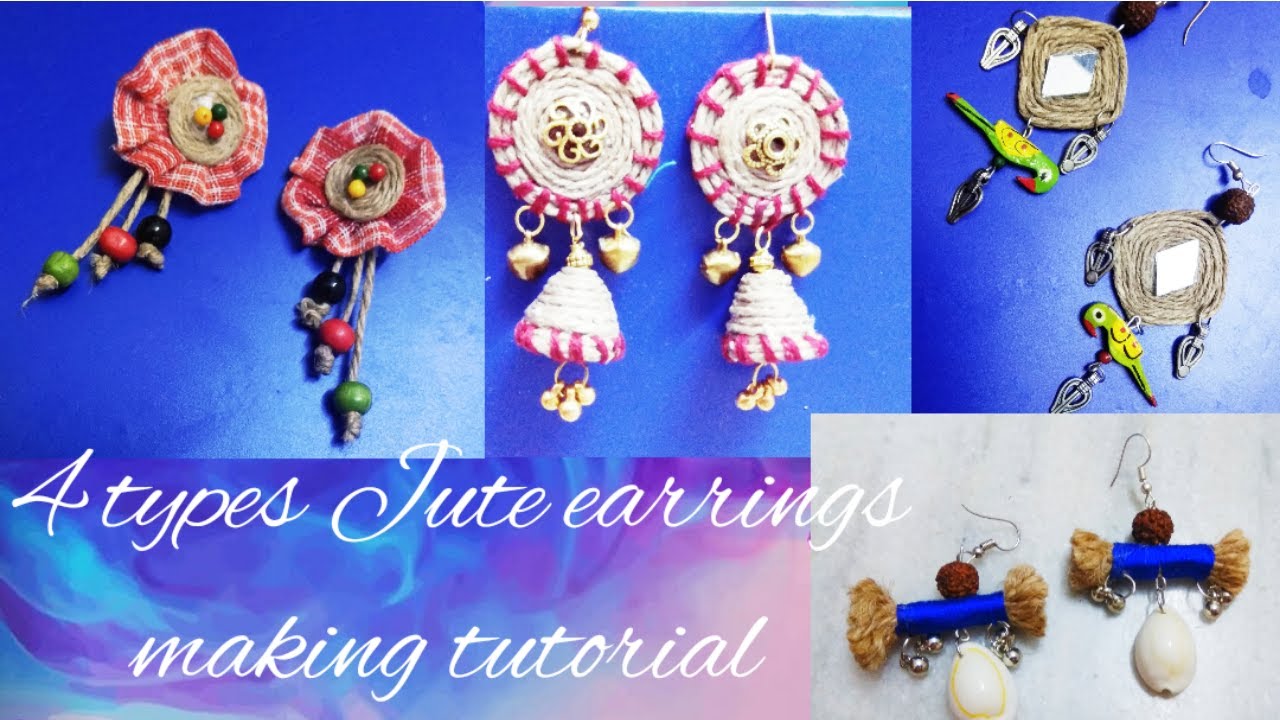 4 types of Jute earrings making tutorial /DIY trendy Jute earrings