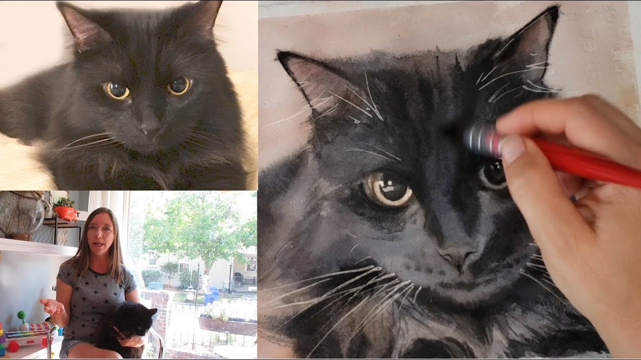 How to paint a black cat in watercolor and how to choose a good reference photo