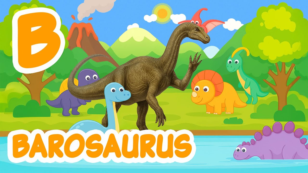 B is for Barosaurus 🦕 | ABC Dino Songs | Whimsical Cartoon Vector Art