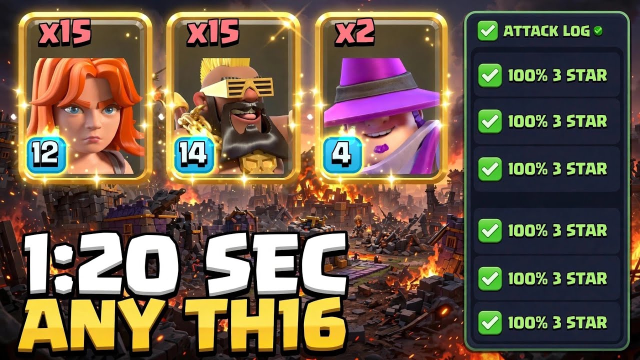 TH16 hogrider and velkeriye Attack is INSANE! | Best TH16 Attack Strategy | Clash of Clans#coc 
