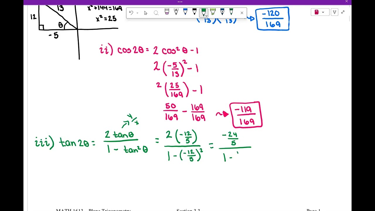 Section 3.3 Double Angle, Power reducing, and Half Angle Formulas