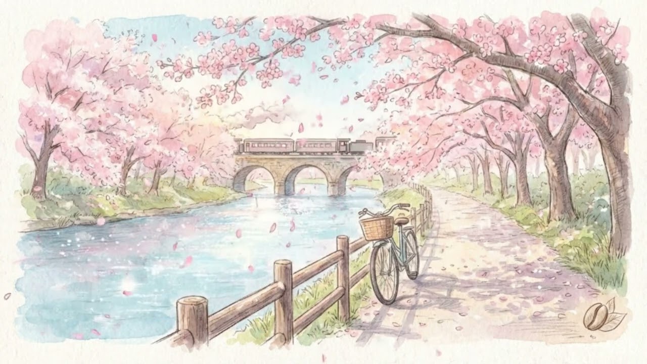 【作業用BGM】桜舞う川沿いの道、春の陽気 🌸 Spring Riverside [Lo-fi/Chill/Relax]
