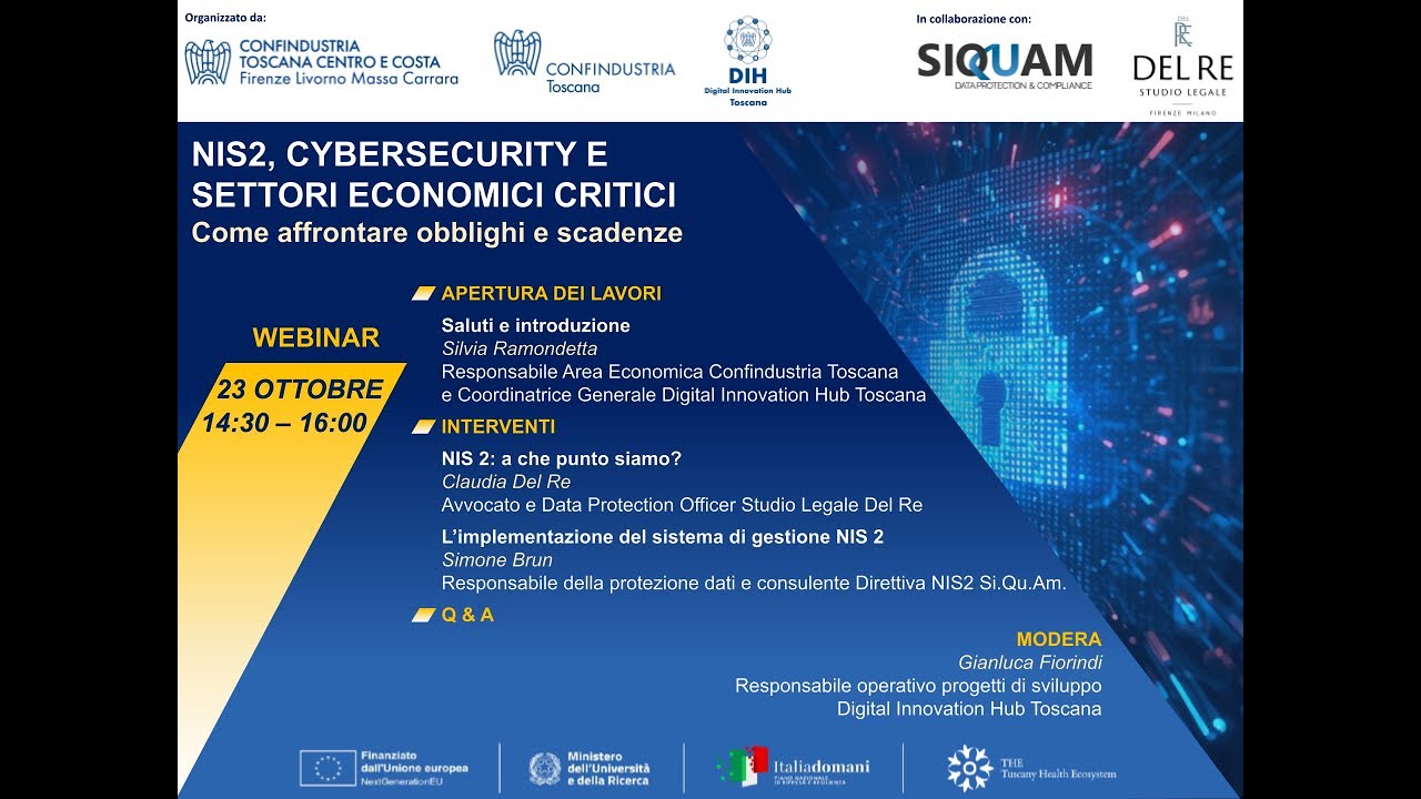 NIS2, CYBERSECURITY E SETTORI ECONOMICI CRITICI come affrontare obblighi e scadenze