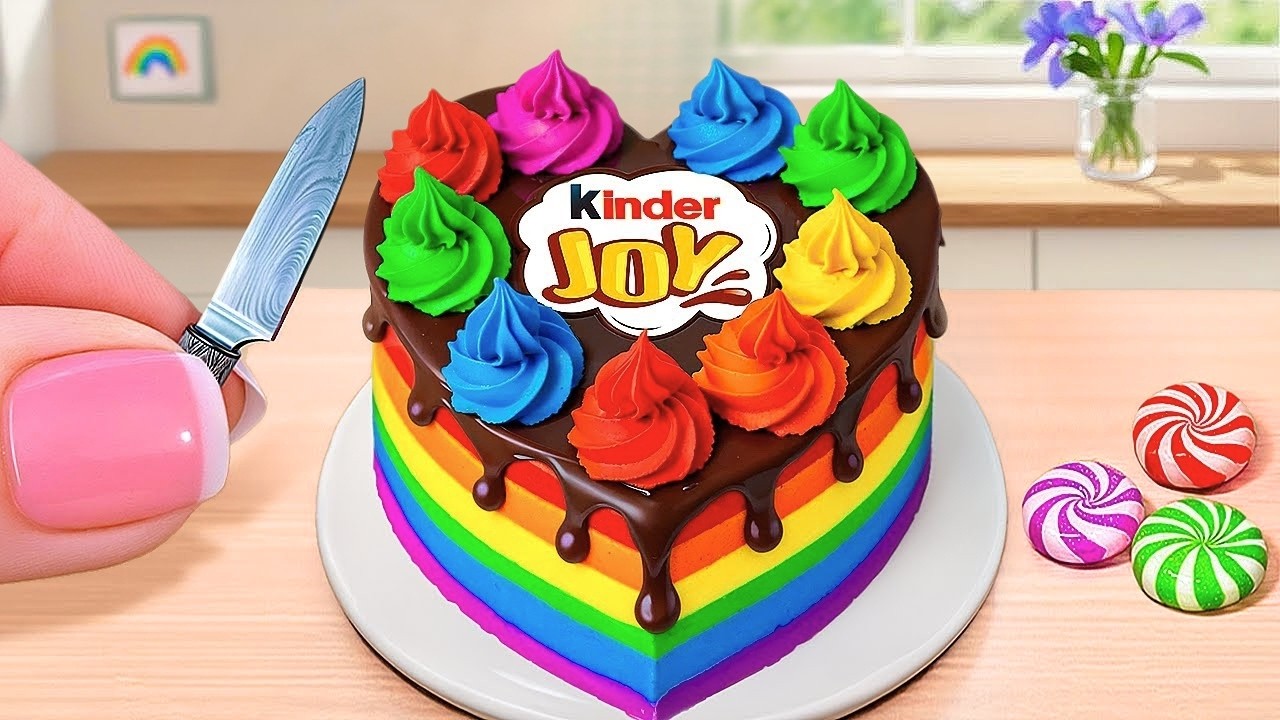 Satisfying Baking Mini Rainbow Cake Recipe with Chocolate Drip - Colorful Layer Cake