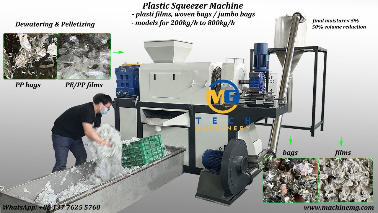 Top 3 plastic squeezer machine squeezing PE PP plastic film jumbo bag for dewatering and granulating