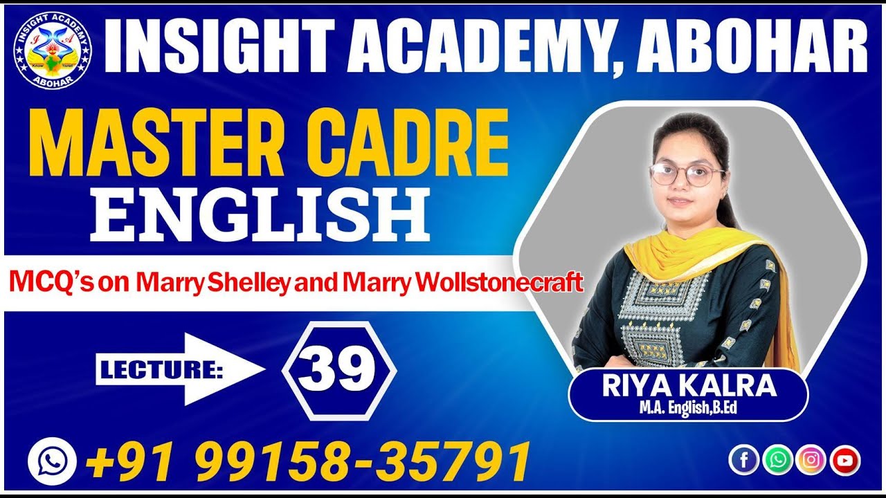 Master Cadre English || MCQ Lecture 39 || Marry Shelley and Marry Wollstonecraft || Insight Academy