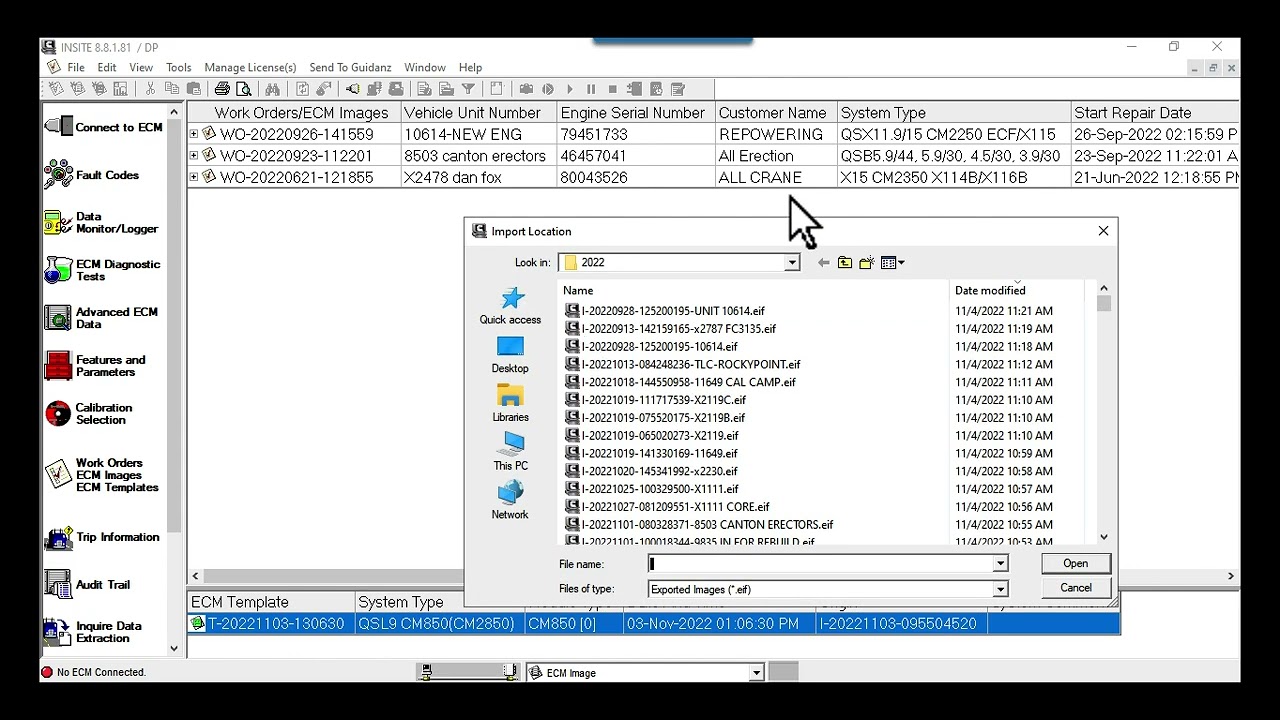 Как экспортировать образ ECM из модуля INSITE Work Order