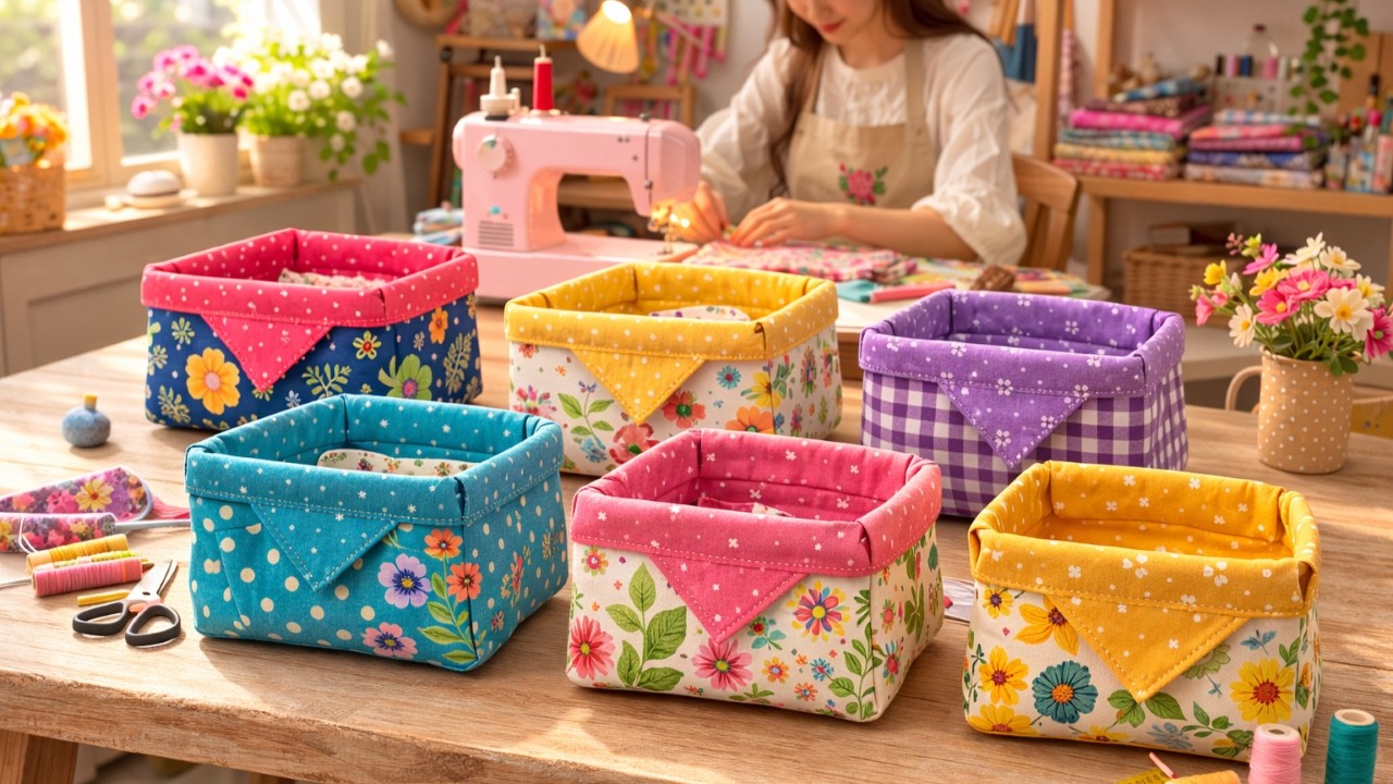 Cute and easy sewing ideas foldable fabric baskets 💟 Gift Sewing Ideas 💟