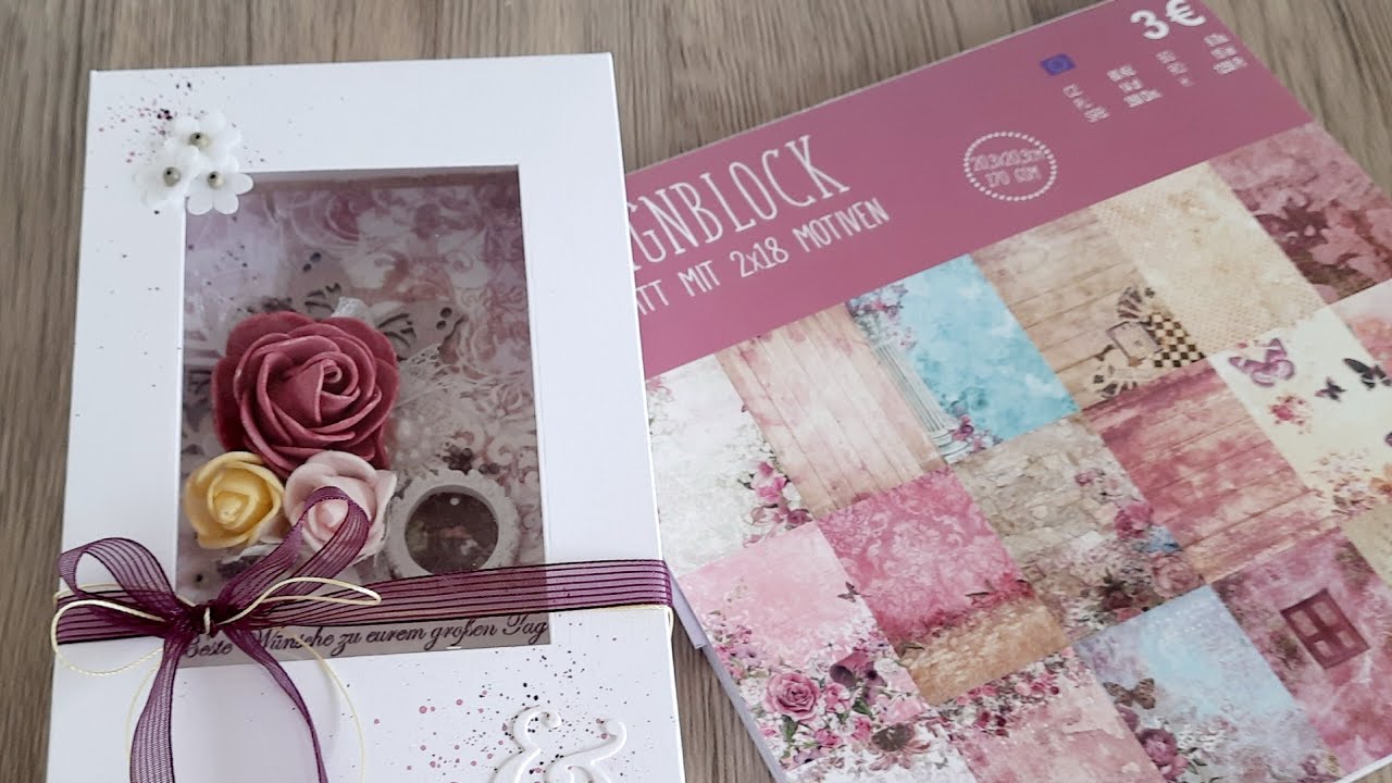 Shabby Chic Karte basteln, Geschenkverpackung mit Karte zur Hochzeit basteln, watch me craft