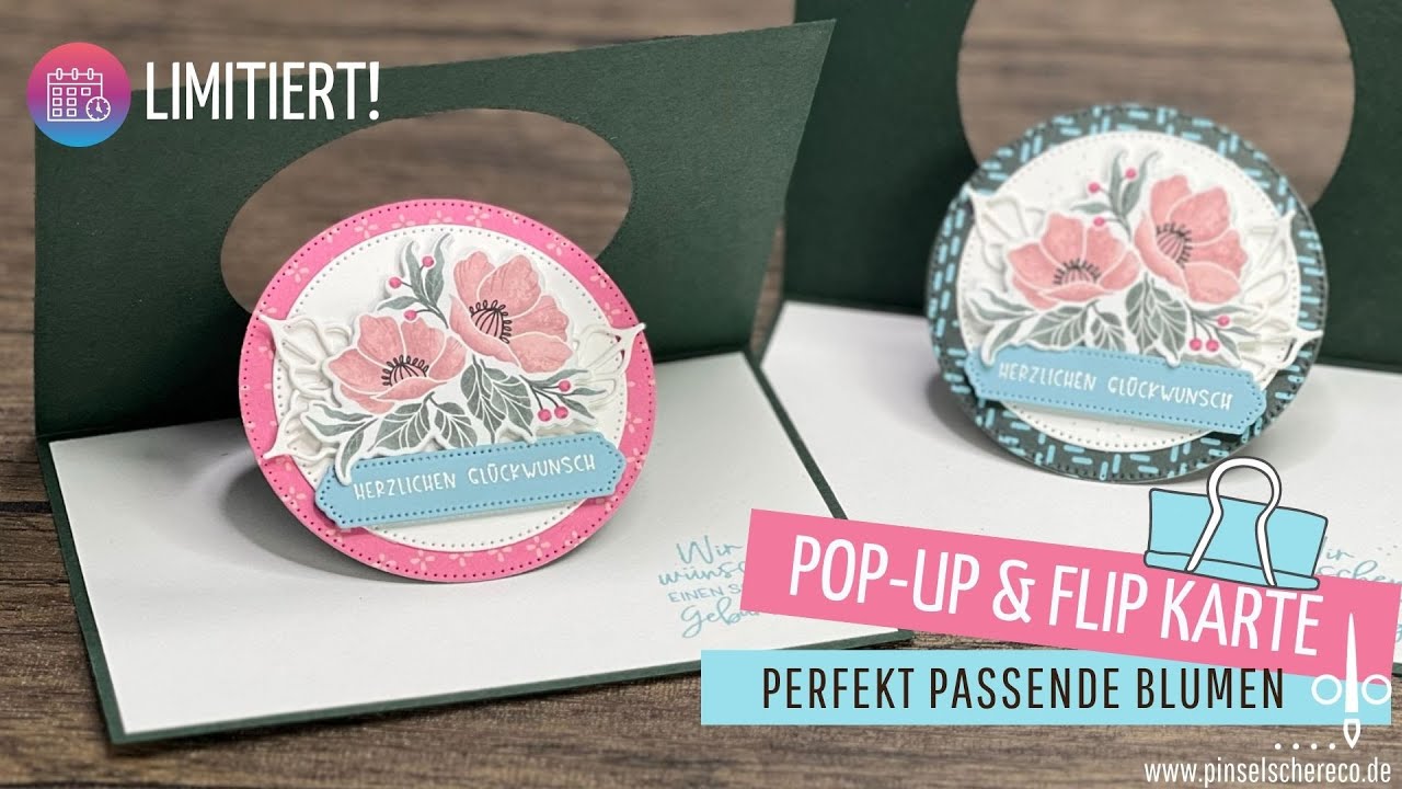 Pop-Up & Flip Karte | Perfekt passende Blumen | Besondere Kartenformen