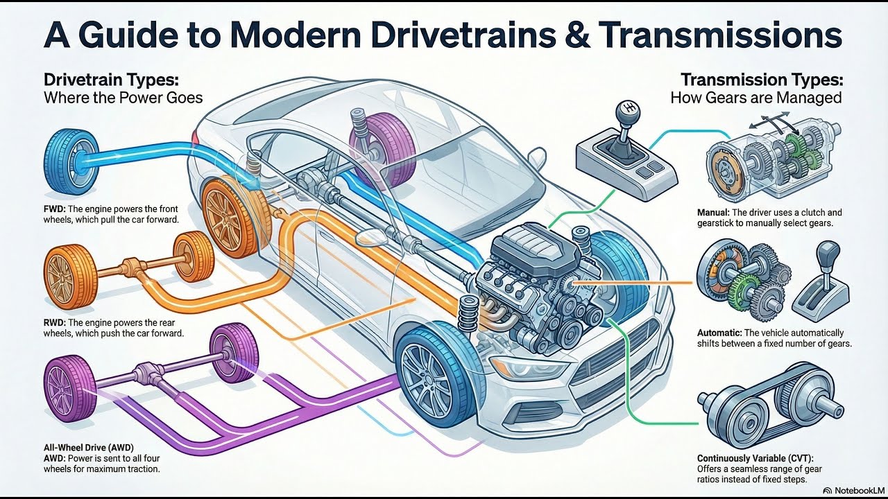 Car - Mechanical: Drivetrain and Transmission Arc Systems: AWD, RWD, FWD, manual vs automatic vs CVT