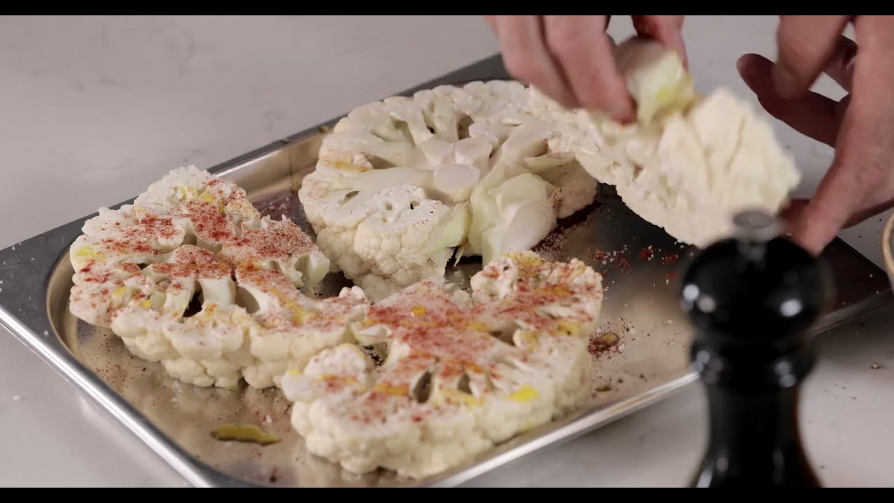 BBQ Cauliflower Steak, Mature Cheddar Herb Topping, Smoked Paprika Sauce - From Chef Adam Gray