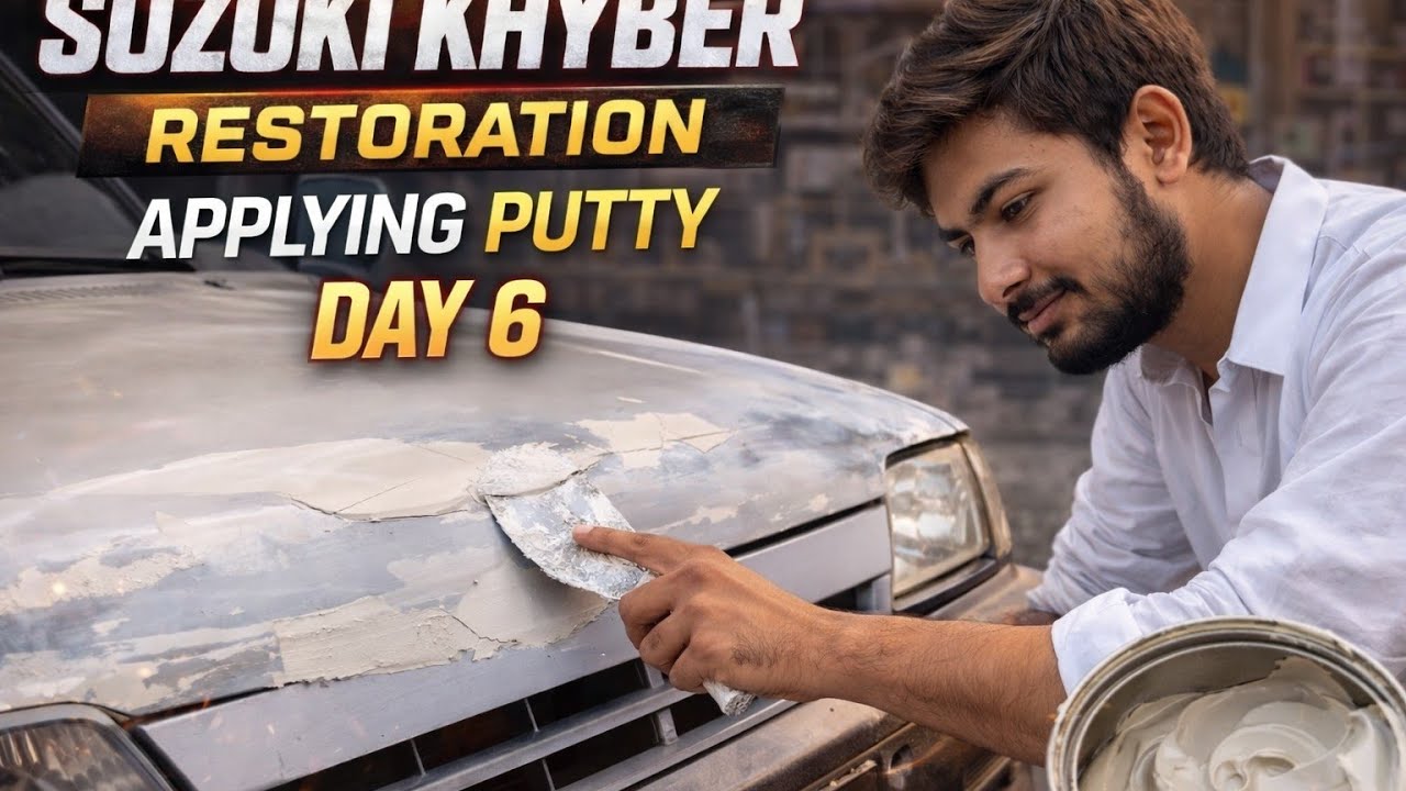 Suzuki Khyber Restoration Day 6 | Applying putty on the car body | Car guy on a budget