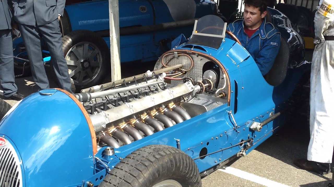 Bugatti Type 59/50B engine start and revving Goodw