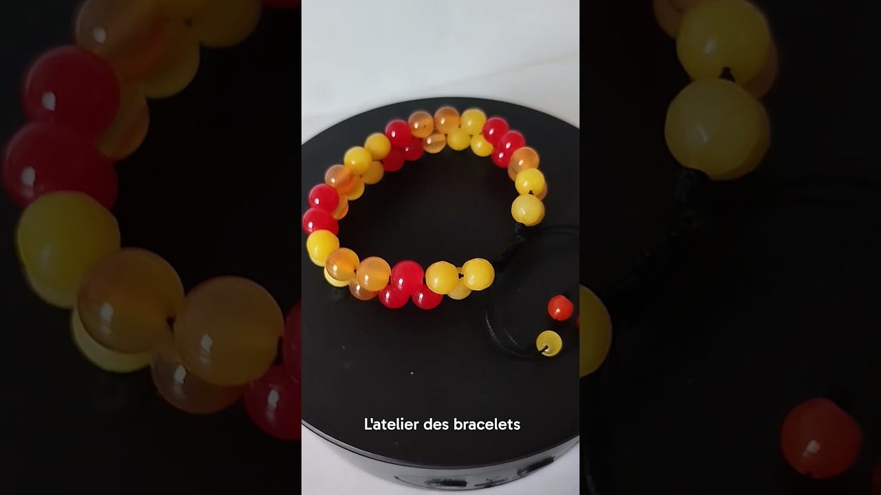 bracelet en pierre naturelle de calc&eacute;doine rouge et jaune