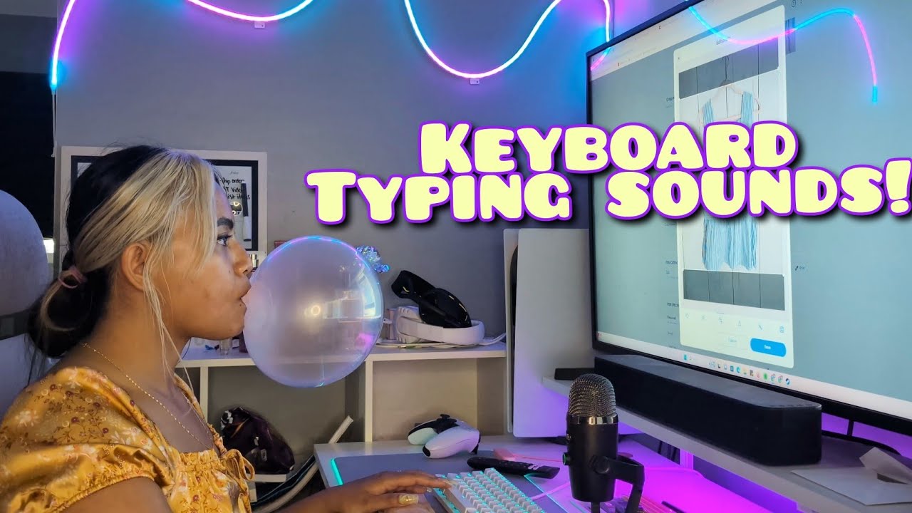 ASMR Work From Home With Me, Keyboard Typing , Gum Chewing, Blowing Bubbles
