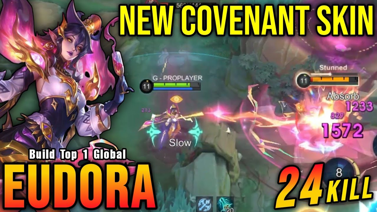 24 Kills!! Midnight's Allure Eudora COVENANT Skin!! - Build Top 1 Global Eudora ~ MLBB