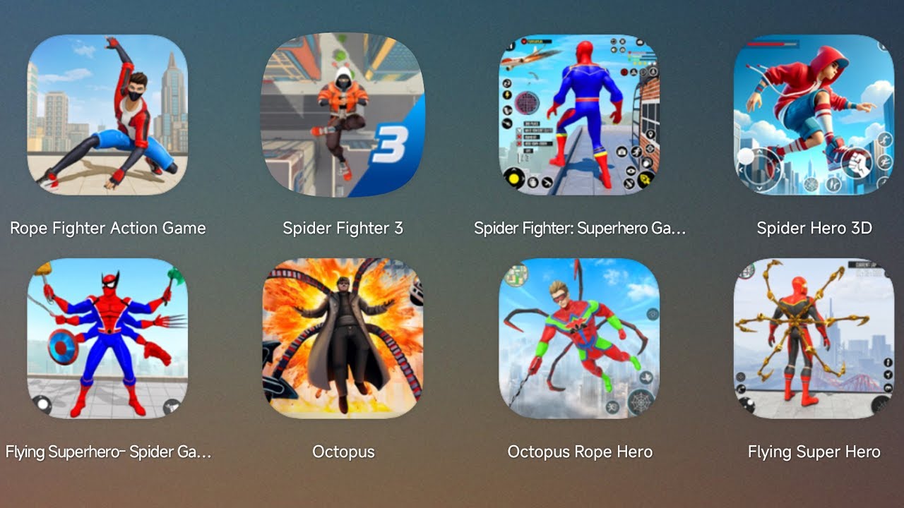 Spider Action Fighting,Spider Fighter 3,Spider Hero 3D,Flying Superhero,Octopus Rope Hero Spider
