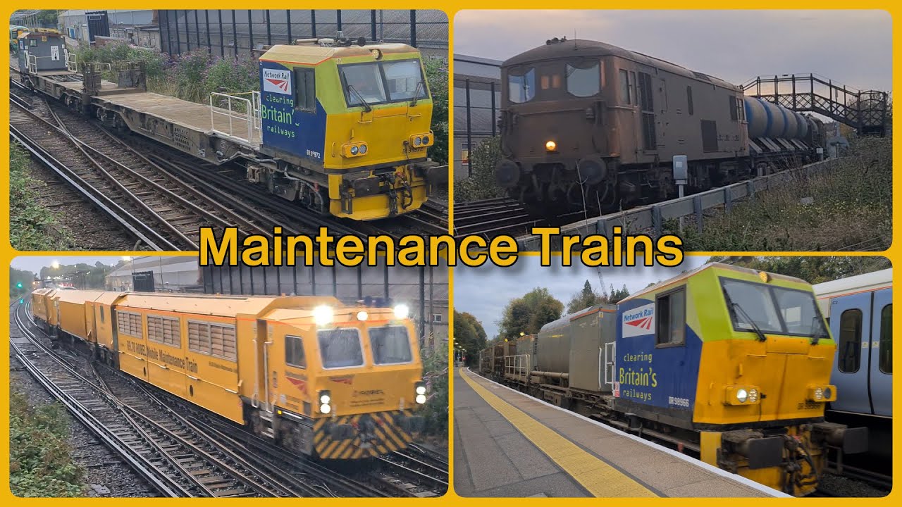 Network Rail Maintenance Trains: Robel MMT, Windhoff MPVs, and GBRf Locos at Work.