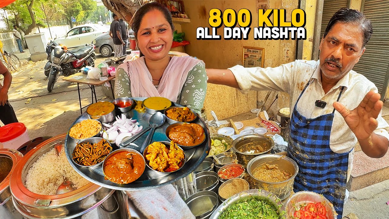 Delhi Street Food LEVEL 3000 😍 MI vs CSK wale IPL Chole Kulche, Mayur Vihar Aunty Unlimited Thali