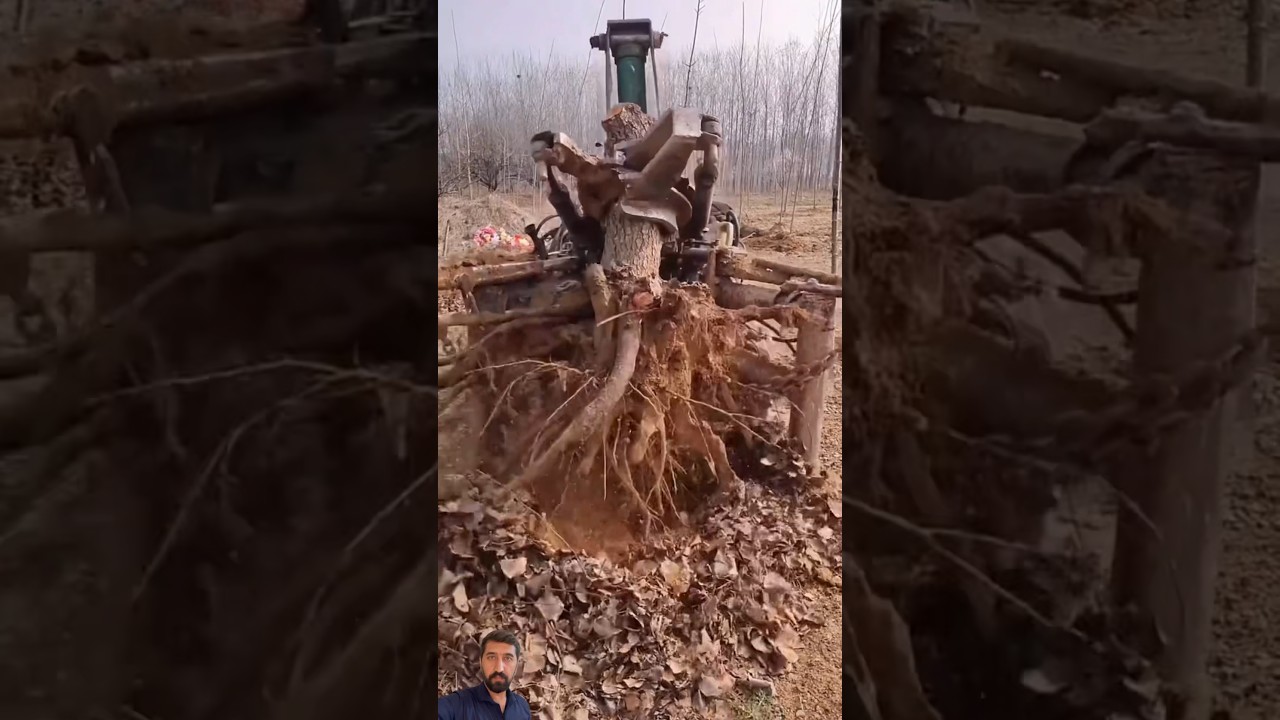 How to remove roots of trees from the soil using machine #youtubeshorts #excavator #viral #tractor