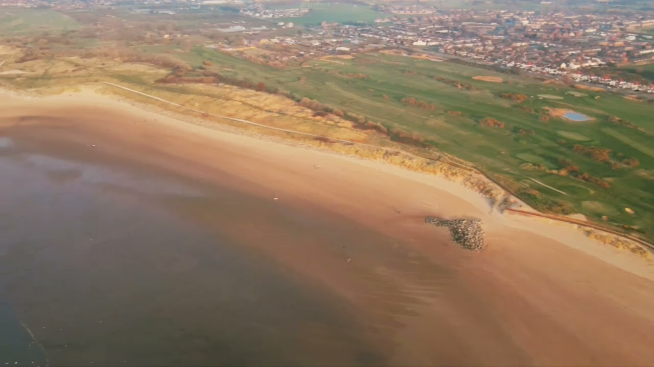 Moreton Shore and Leasowe Bay along with Leasowe Lighthouse .. Sunset by drone on The Wirral #Wirral