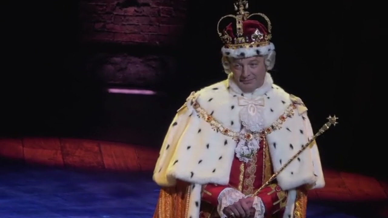 Euan Morton as King George III in Hamilton Broadway - 