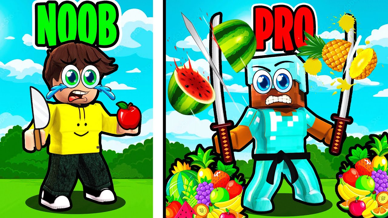 Noob vs Pro in Fruit Ninja (Roblox)