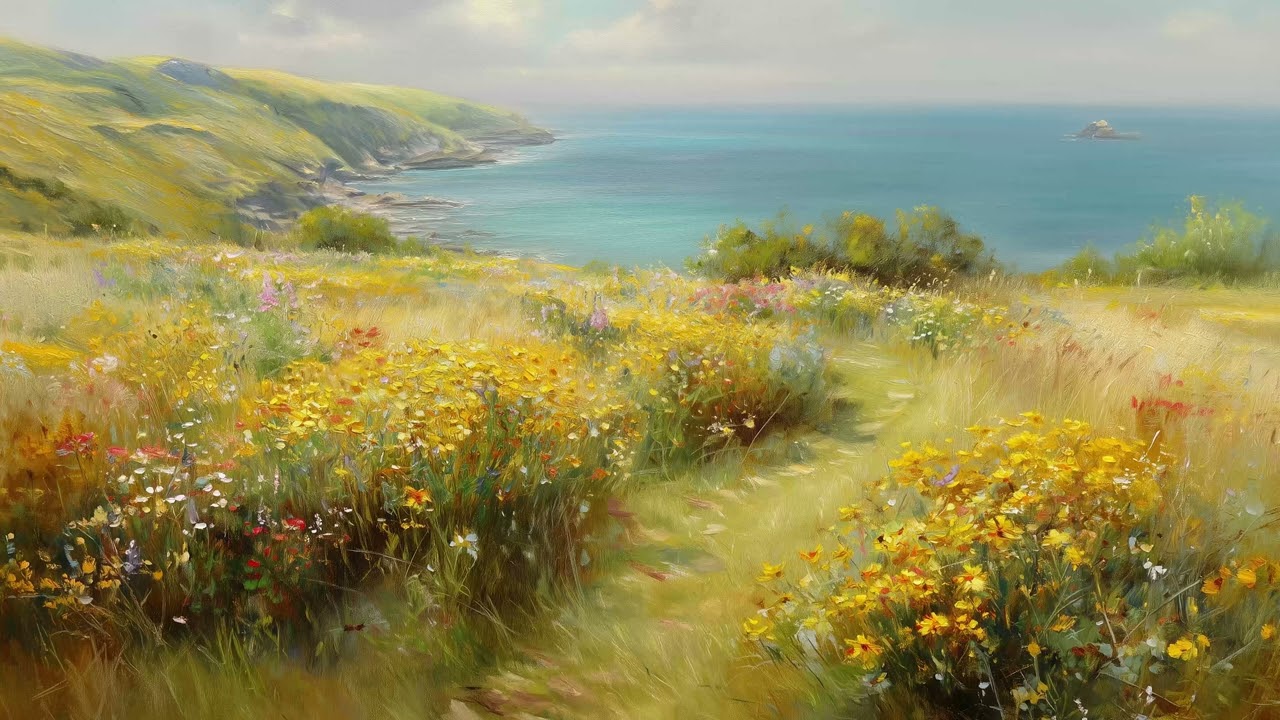 Calming Ocean Views with Wildflowers | 4K Nature Relaxation (2 Hours)