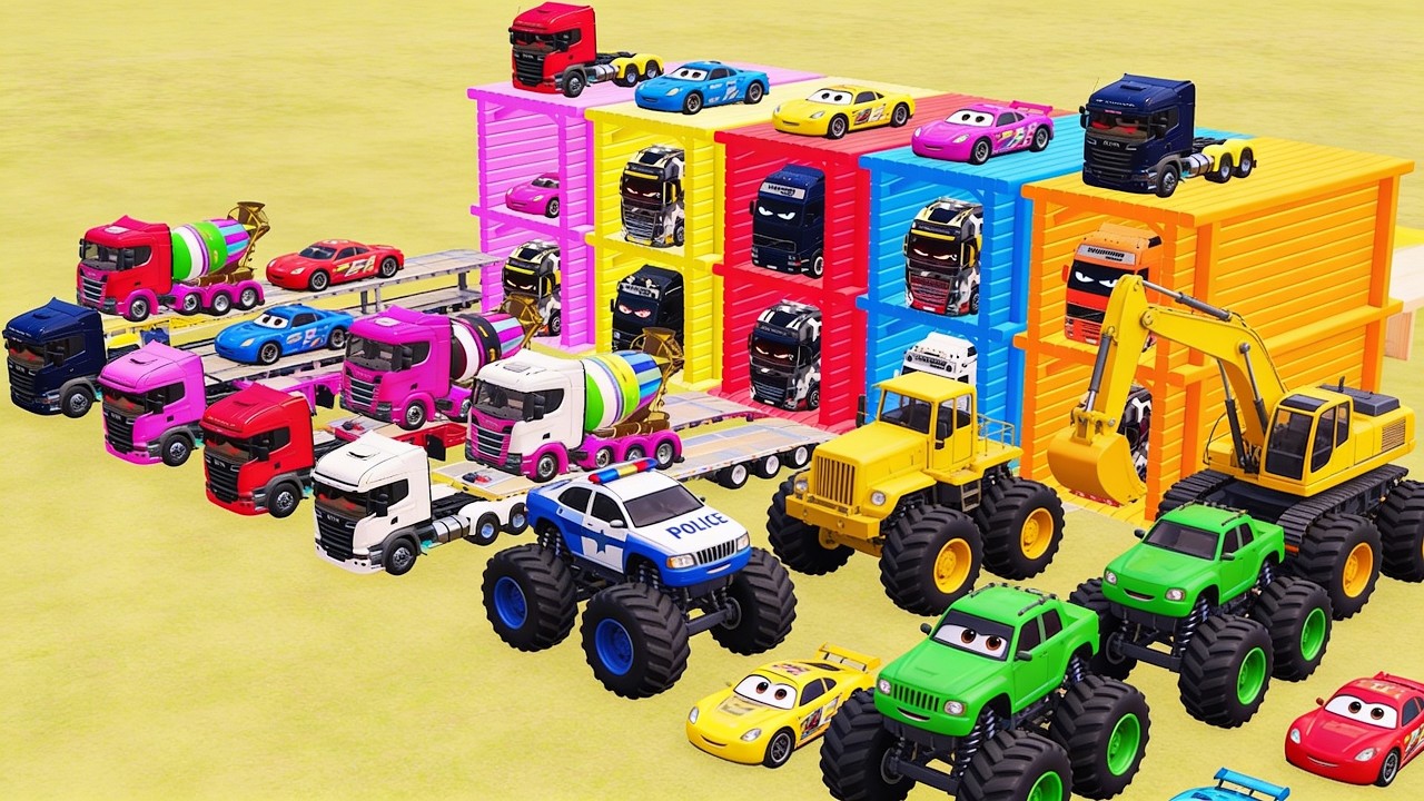 Colorful Garage FS22 - Mixer Truck With Flatbed Trailer, Black Mixer Truck, Mercedes Bnez, Scania