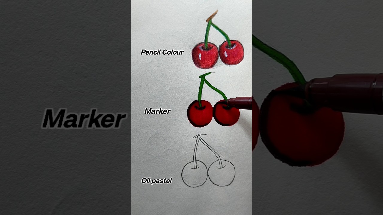 Cherry fruit Drawing || Colour pencil /Oil Pastel 🍒#shorts#cherry #vairal