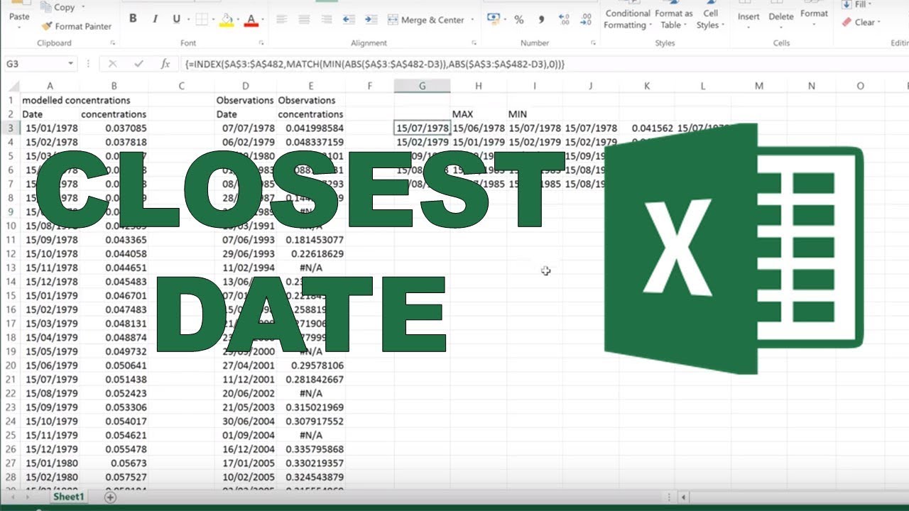 How to find the closest date in excel