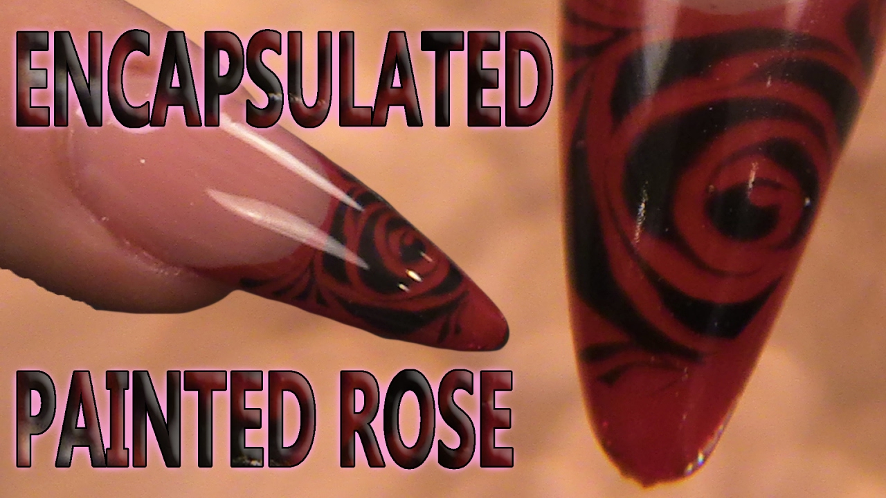 Encapsulated Stencil Rose Nail Design- How to Sculpt a Hard Gel Smileline