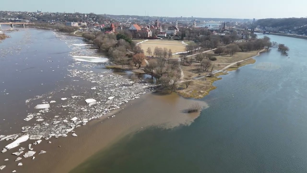 4K Kaunas potvynio metu | Nemuno ir Neries santaka ir ledonešis
