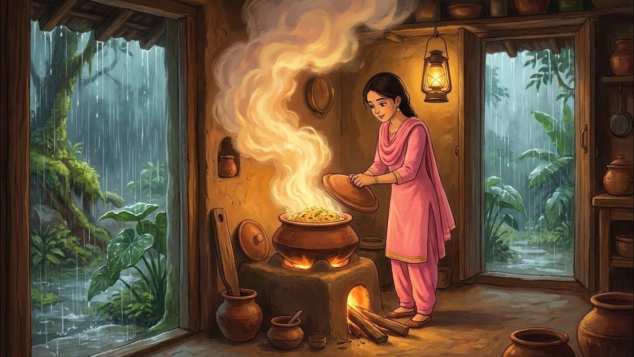 Rainy Village Day 🌧️ | A Girl Cooking Traditional Biryani in Cozy Home
