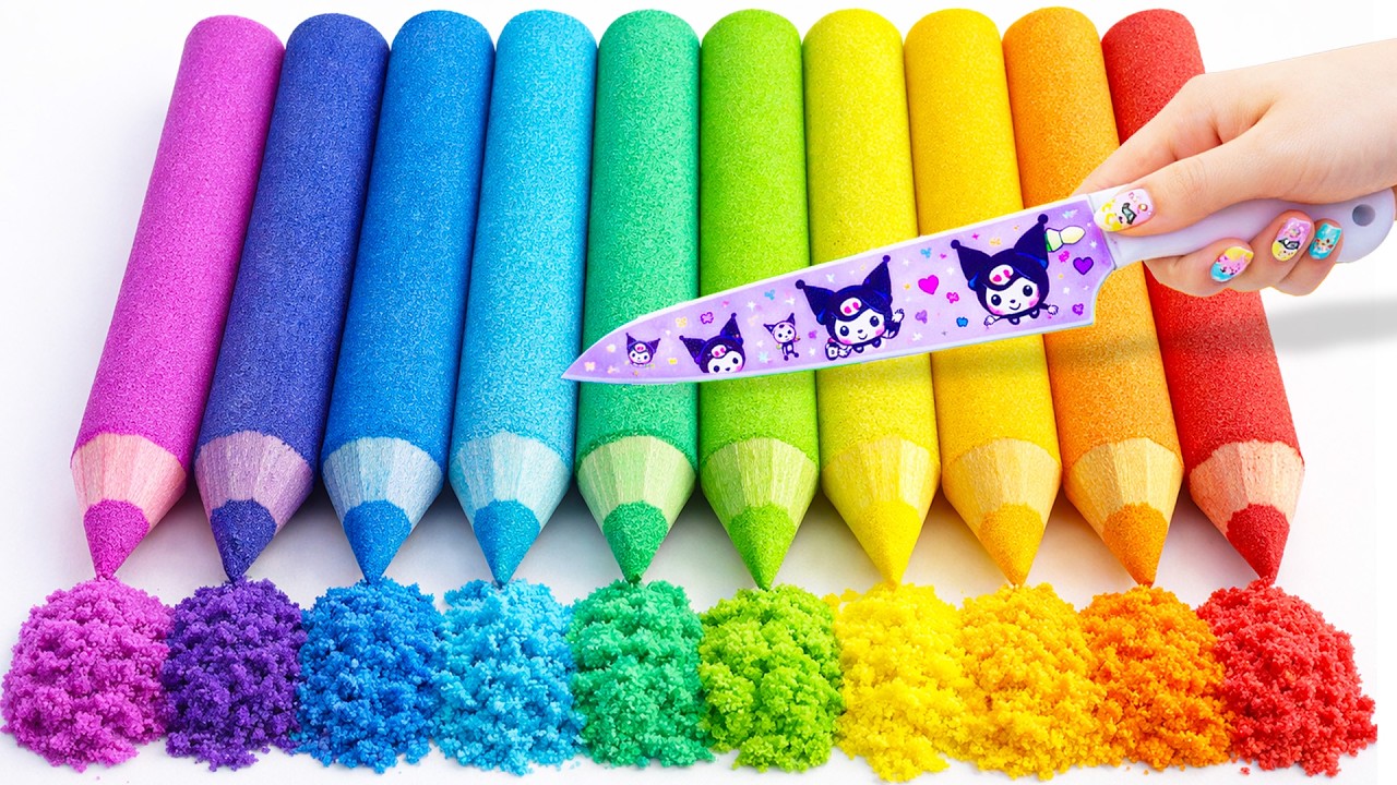 Satisfying ASMR l DIY How To Make Rainbow Kinetic Sand Pencil and Cutting ASMR