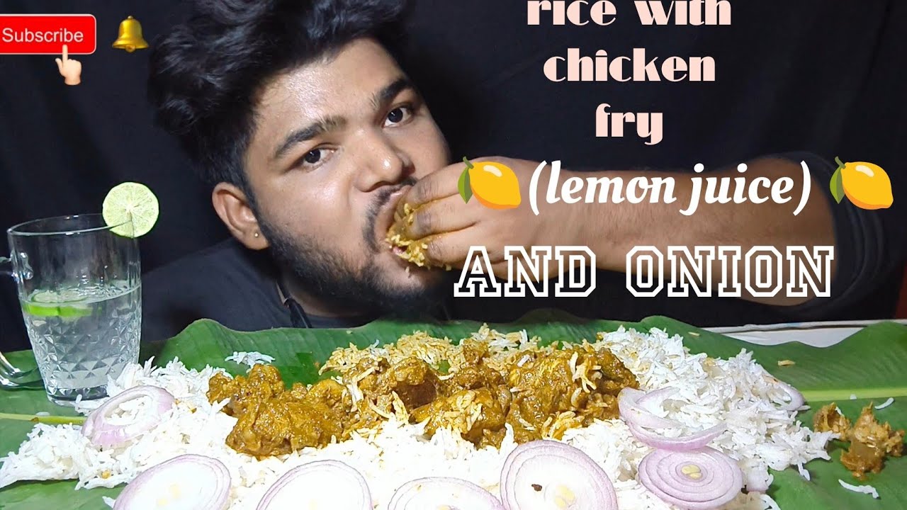Rice with chicken fry 🍋 lemon juice and onions please like share subscribe
