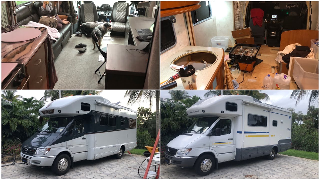 RV renovation 2006 Winnebago View mods before and after￼ sound proofing￼ 50 gallons more water