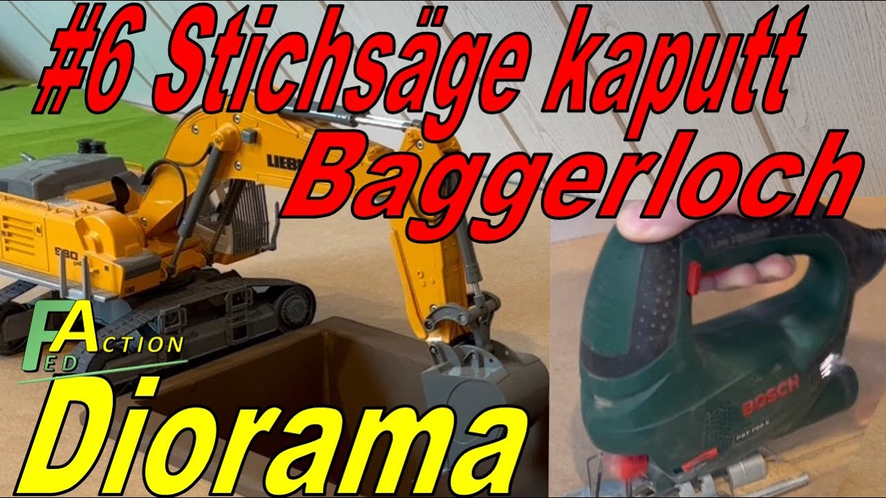 Diorama Vlog 6 Stichsäge sprüht Funken und Rauch steigt auf beim Baggerloch sägen #Diorama #Siku