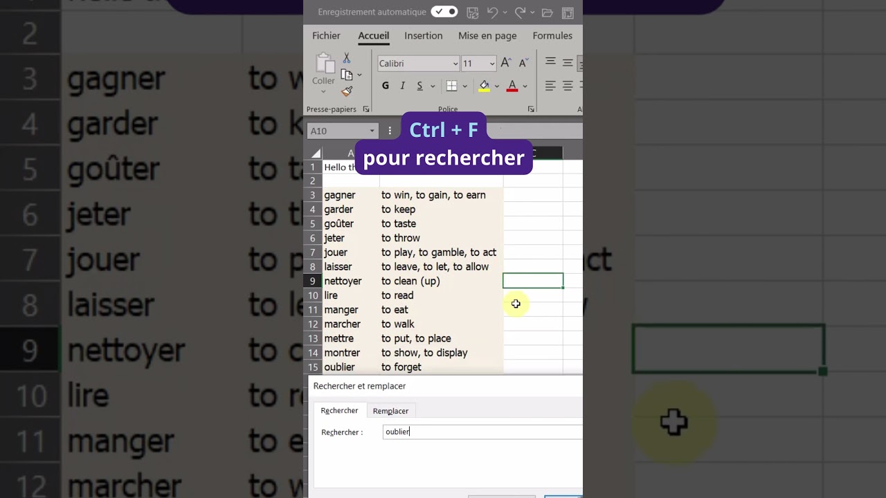 TUTO EXCEL │ Les raccourcis basiques : Ctrl + F pour rechercher  🤗  #shorts #tuto