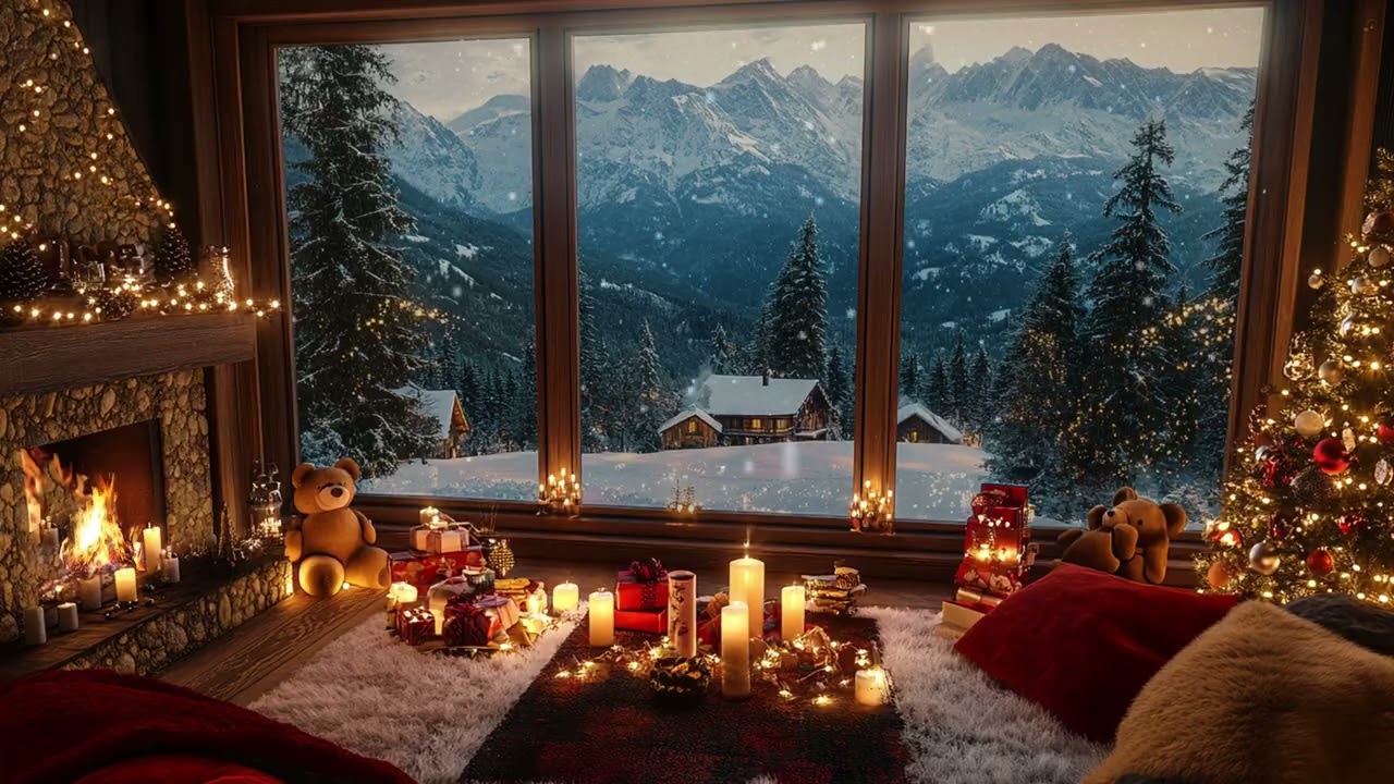 Magical Christmas Cabin 2025 | Snowstorm, Wind & Cozy Fireplace Sounds for Deep Sleep