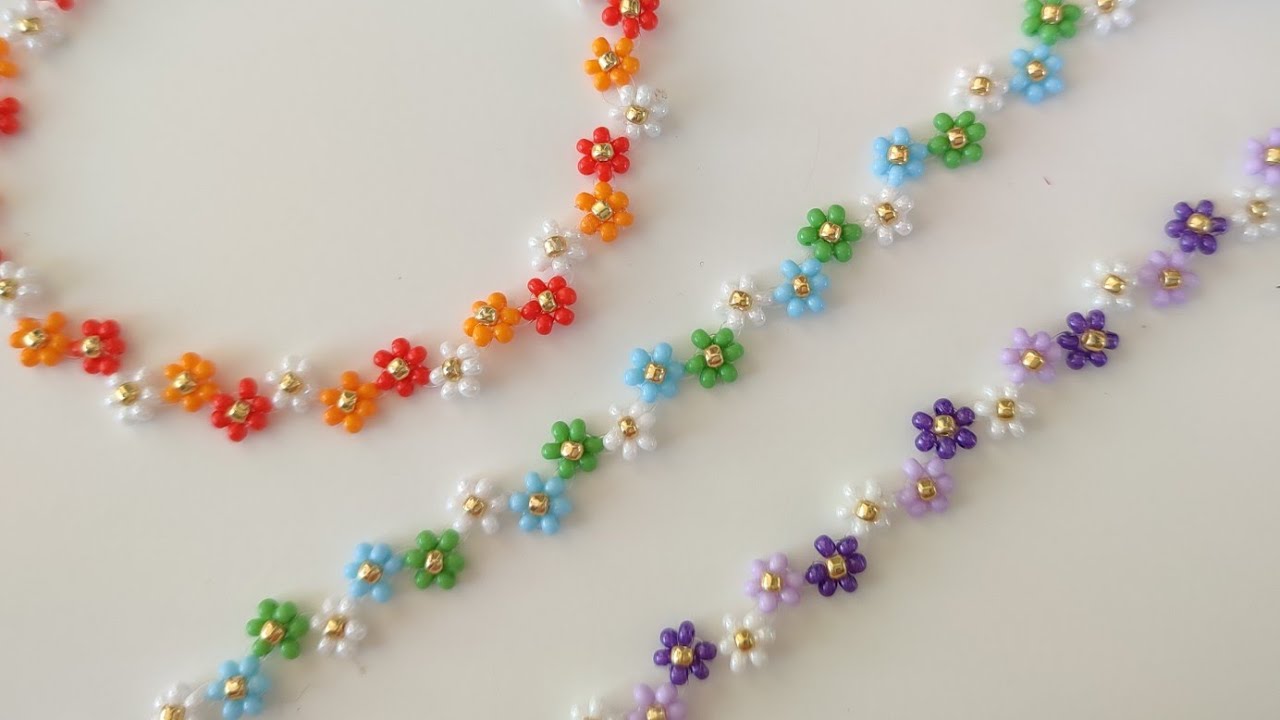Su yolu papatya bileklik yapımı /Flowers on the water bracelet. Jewelry making tutorial. DIY