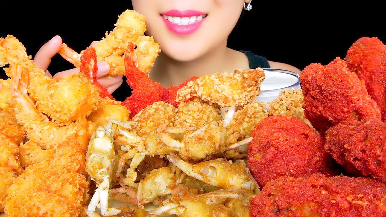ASMR FRIED SEAFOOD FOOD: SHRIMP TEMPURA, BABY CRABS, FRIED OYSTERS |  Eating Sounds | TracyN ASMR
