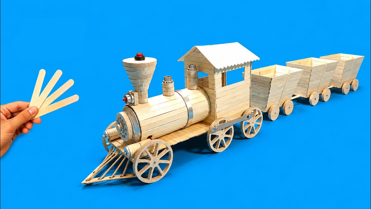I Built a Working Toy Train (Locomotive + Wagons) | DIY Popsicle Sticks & Pepsi Can Project