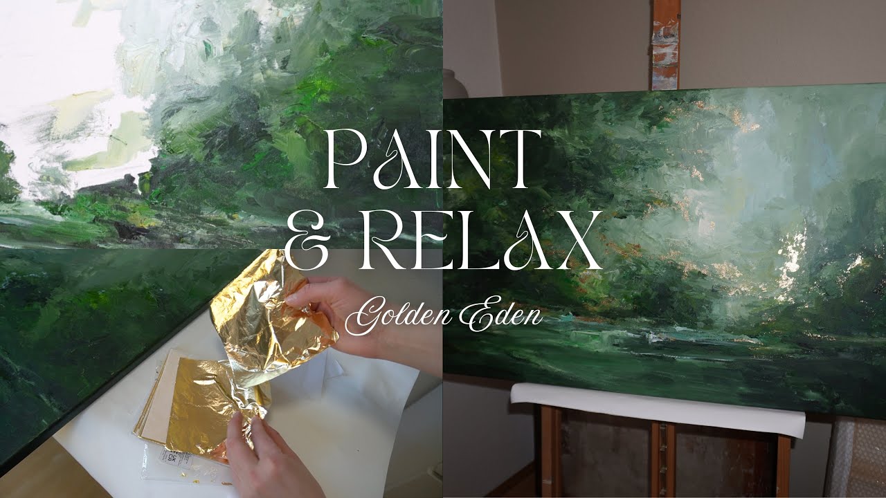 Golden Eden 🌳✨ Frieden finden beim Malen. Tiefgrüne Waldlandschaft in Acryl mit goldenen Akzenten